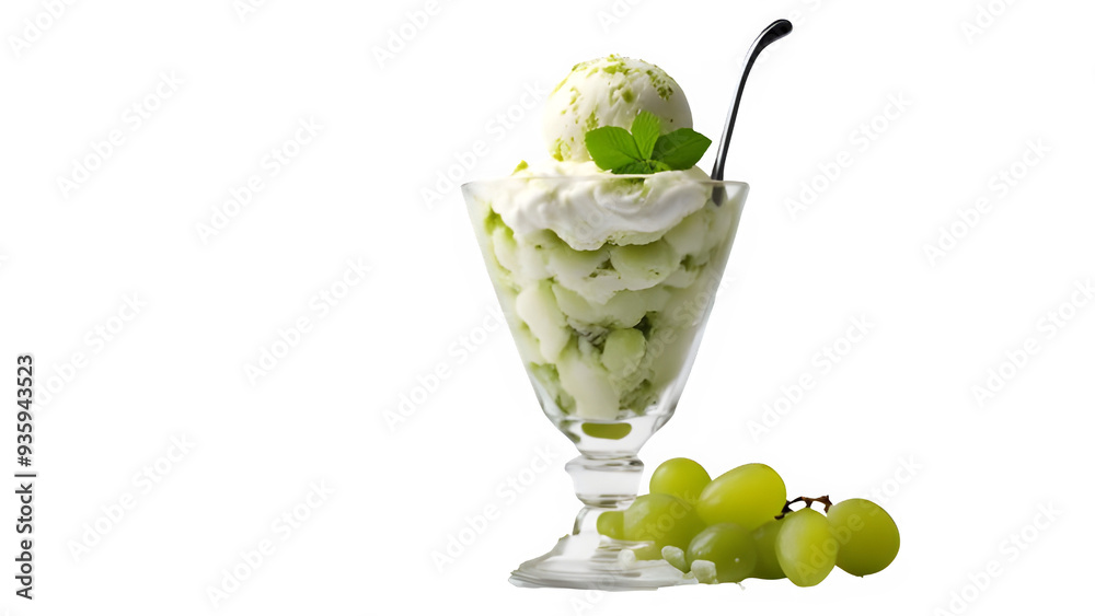 Wall mural set of green grapes ice cream