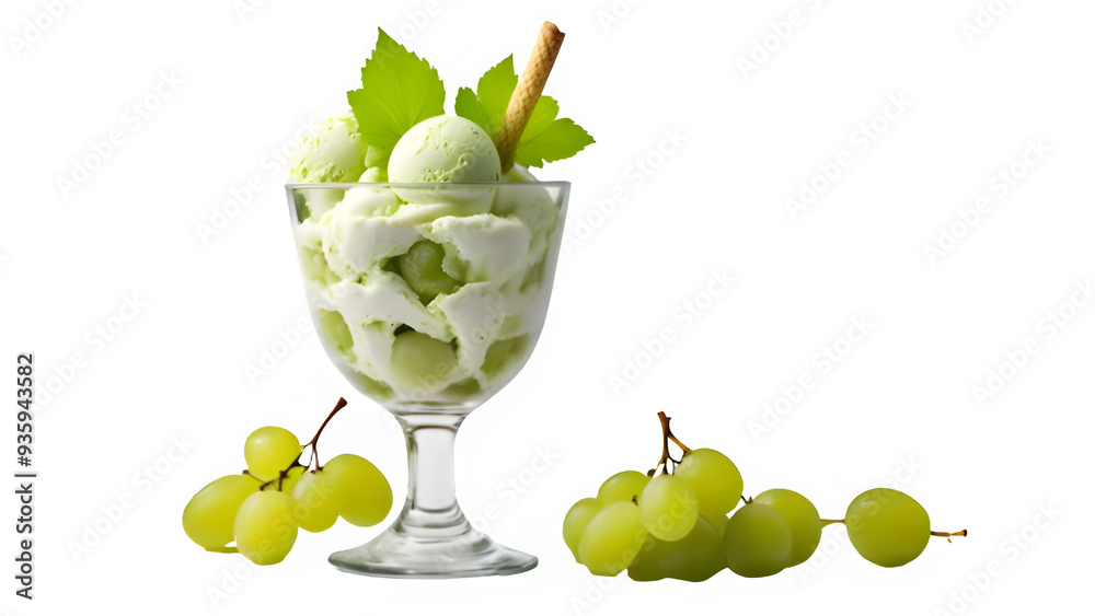 Wall mural set of green grapes ice cream