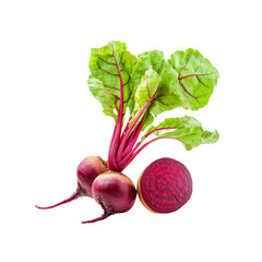 Fresh Beetroots with Green Leaves Isolated on Black Background