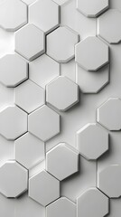 Fototapeta premium 3D White Hexagons on White Background, Abstract Image, Texture, Pattern, Wallpaper, Cover and Screen of Smartphone, Cell Phone, Computer, Laptop, 9:16 and 16:9 Format