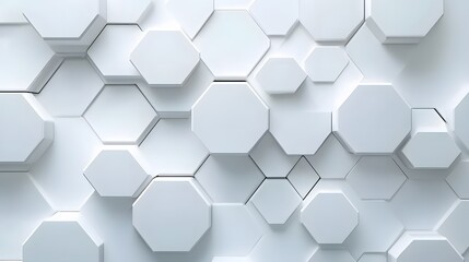 Fototapeta premium 3D White Hexagons on White Background, Abstract Image, Texture, Pattern, Wallpaper, Cover and Screen of Smartphone, Cell Phone, Computer, Laptop, 9:16 and 16:9 Format