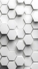 Fototapeta premium 3D White Hexagons on White Background, Abstract Image, Texture, Pattern, Wallpaper, Cover and Screen of Smartphone, Cell Phone, Computer, Laptop, 9:16 and 16:9 Format