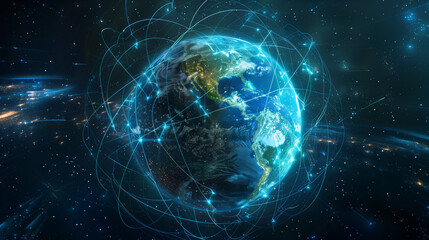 Graphic of global international trading ecommerce network around the world.