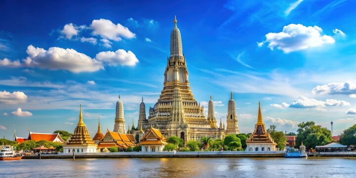 Thai temple Wat Arun in Bangkok against blue sky, Thailand, Bangkok, Wat Arun, temple, Thai, architecture, landmark
