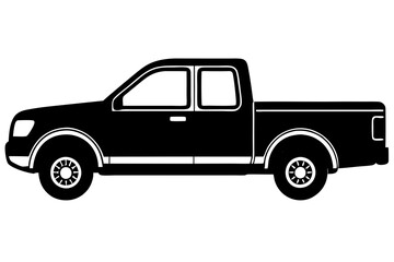 Pickup Truck Silhouette Icon - Detailed Side Profile Vector Illustration