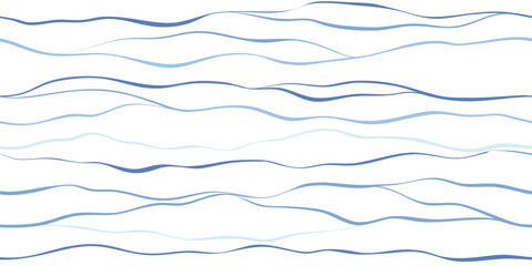 Sea waves seamless vector pattern. Hand drawn water background. Wavy ocean print, curly paint lines, watercolor