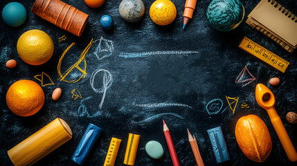Teacher Appreciation Day design with a textured chalkboard background and colorful doodles of educational items.