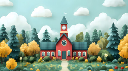 Teacher Day animation vector featuring a school building and campus elements in a playful style.