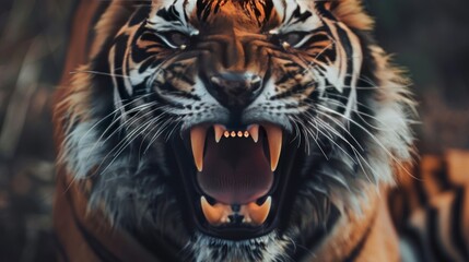 Close-up of a Roaring Tiger
