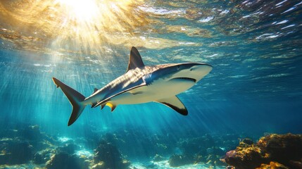 Fototapeta premium Shark Swimming in the Sun