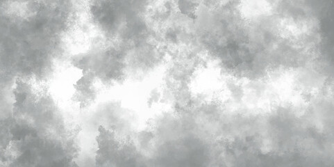 Abstract white and gray isolated cloud cumulus clouds. Gray aquarelle painted realistic fog or mist smoky textured canvas design. White and ash messy wall stucco texture background.