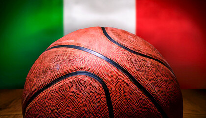 Basketball with the Iltalian flag behind it