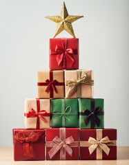 Christmas tree made from Christmas gifts 