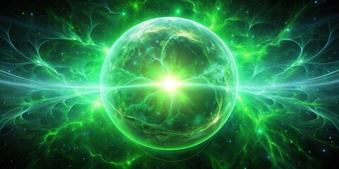 Obraz premium Green glowing high energy plasma energy field in space, plasma, green, glowing, high energy, space, field, nebula
