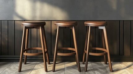 Three Wooden Bar Stools