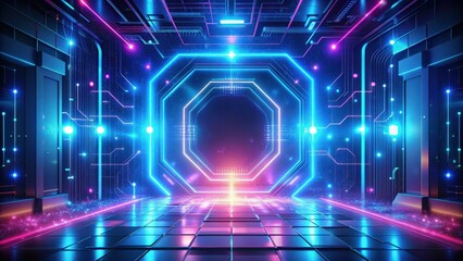 Futuristic abstract background with digital elements and neon lights, technology, future, modern