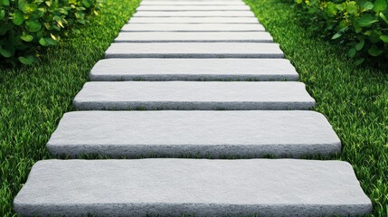 Obraz premium A serene stone pathway lined with lush greenery, inviting peaceful walks through a garden space for relaxation and contemplation.