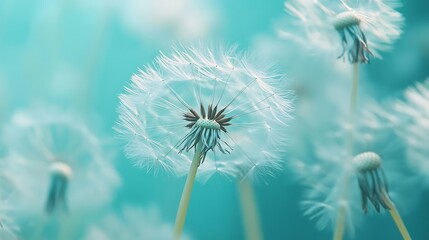 Dandelion Seeds on a Teal Background