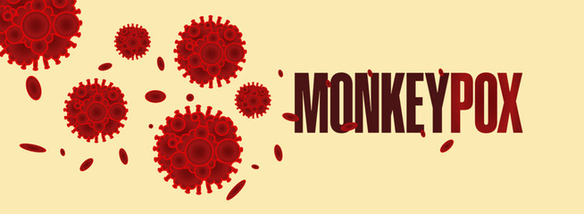 Monkeypox virus outbreak pandemic banner. Monkey pox virus design for prevention, symptom awareness, and disease spread. Medical illustration background for healthcare and science themes.