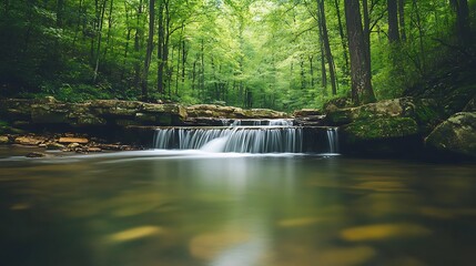 Obraz premium Tranquil Waterfall in a Lush Forest