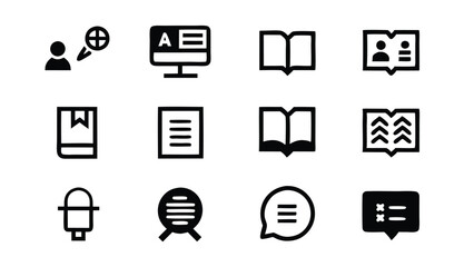 Set of web icons in line style for translation.