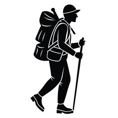 Silhouette of a mpuntain hicker vector illustraion png, Hiker vector