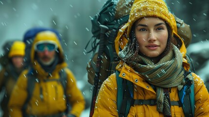 Winter Hiking Adventure in Snowy Mountains