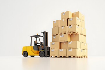 Cardboard boxes on pallet shipping forklift on werehouse on white background.