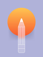 Glass morphism pencil icon. Writing tool vector symbol