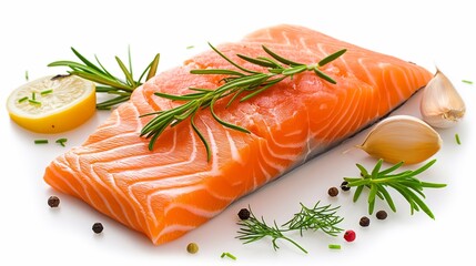 Salmon fillet with herb isolated on white background