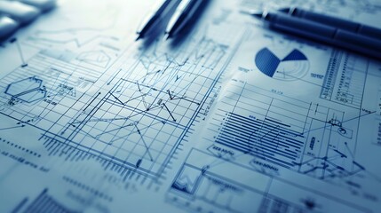 A detailed financial blueprint showing growth strategies, market analysis, and innovative business models in sleek, modern design