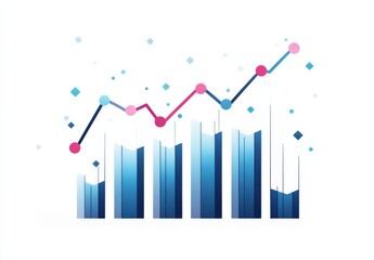Flat Vector Illustration of an Upward-Trending Graph with Blue Bar Lines on a White Background Representing Business Growth and Financial Success