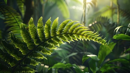 A leafy green forest with a large fern in the middle