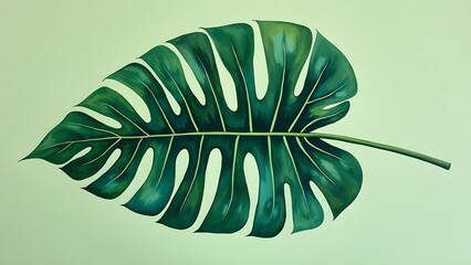 Vibrant Green Monstera Leaf Against Minimalist Background