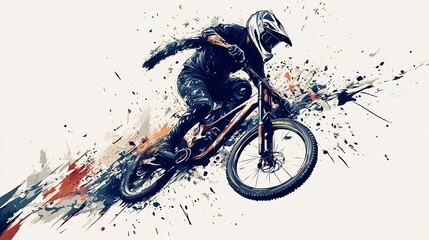 Mountain Biker in Motion with Watercolor Splashes