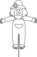 Isolated scarecrow outline vector.
Isolated scarecrow coloring page on Transparent background svg.