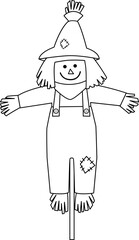 Isolated scarecrow outline vector.
Isolated scarecrow coloring page on Transparent background svg.