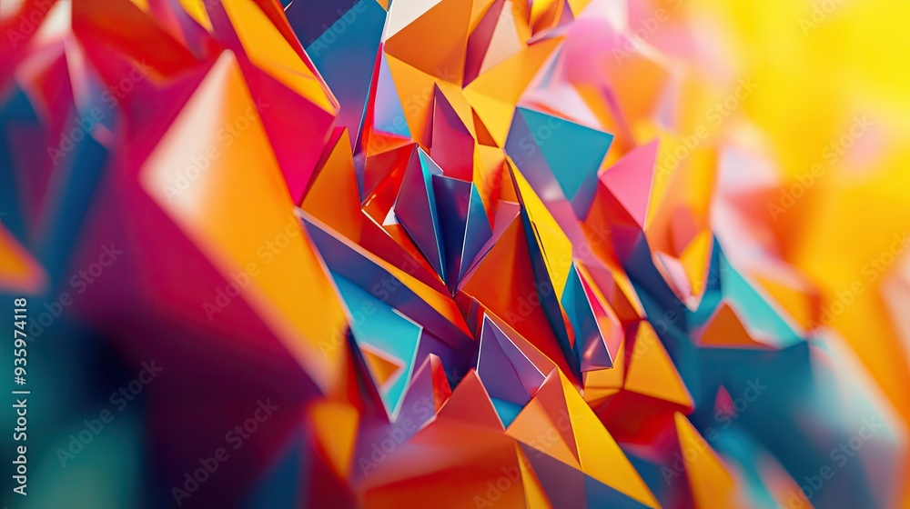 Fototapete 3d rendering of moving polygonal shapes with a vibrant, dynamic feel and energetic colors.