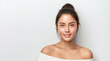 A gorgeous young Japanese woman with flawless, glowing skin, casually dressed in a cozy sweater, exuding warmth and natural beauty.