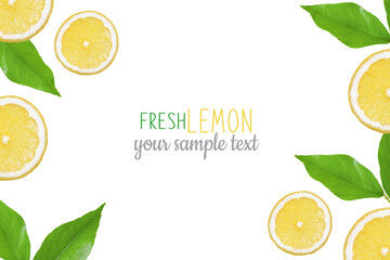 Creative layout made of lemon and leaves.Flat lay. Food concept. Lemon on white background.free space for text.