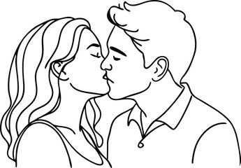 couple kissing line art illustration black and white