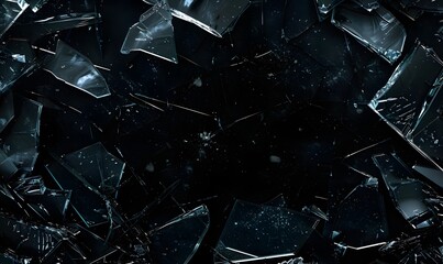 Smashed glass dark background with design space. 