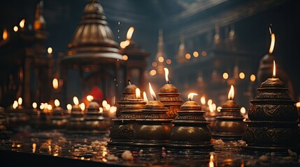 burning candles in a temple  