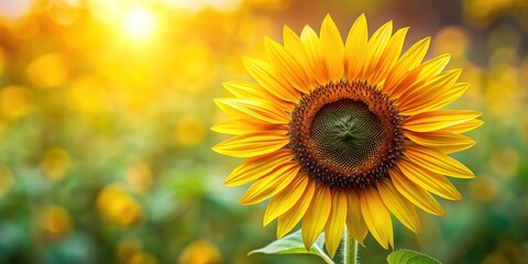 Vibrant sunflower in full bloom with bright yellow petals and a brown center, sunflower, flower, nature, garden, plant, bloom, petals