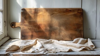 Rustic Wooden Cutting Board with Cloth