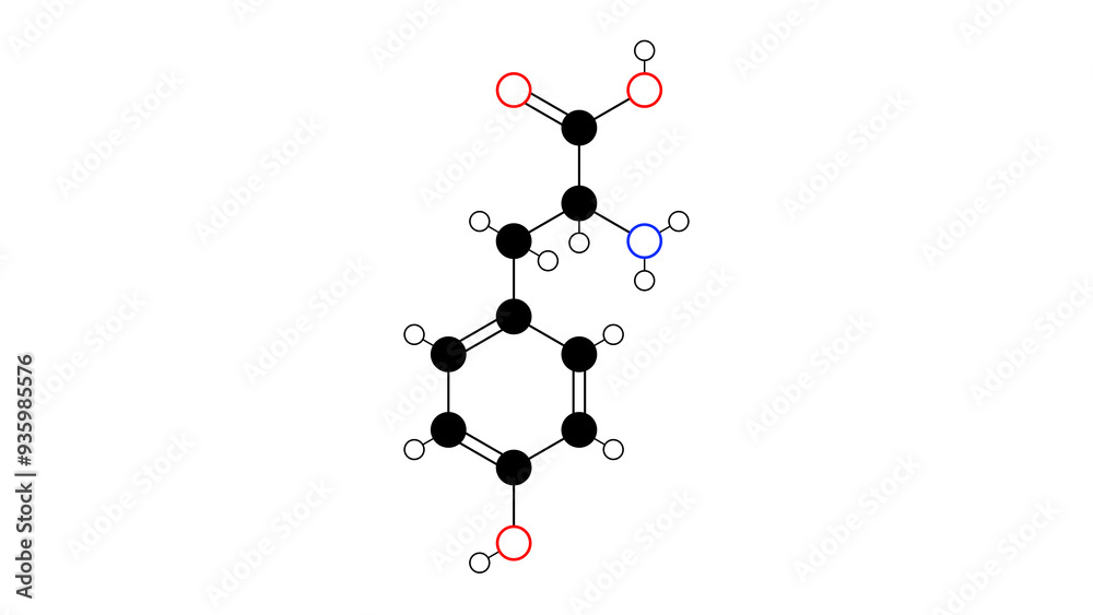 Poster tyrosine molecule, structural chemical formula, ball-and-stick model, isolated image l-tyrosine