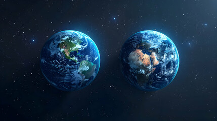 3D Flat Icon Earth Daybreak and Space Midnight Concept   Contrasting yet harmonious view of Earth at daybreak and space at midnight against dreamy background. Ideal for showcasing 