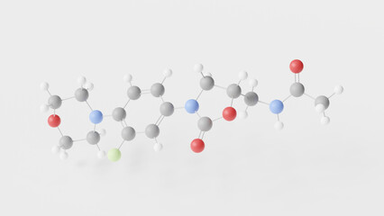 linezolid molecule 3d, molecular structure, ball and stick model, structural chemical formula antibiotic