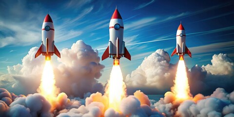rendering of rockets being launched symbolizing success and growth, rockets, space, launch, success, growth, concept
