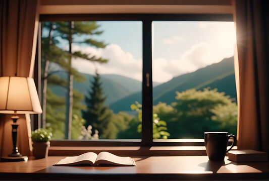 anime study table nature view window lofi loop animation
